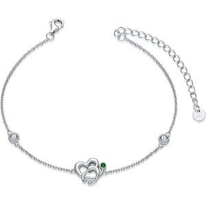 Simulated Emerald Stethoscope 925 Silver Heart Charm Bracelet with Birthstone